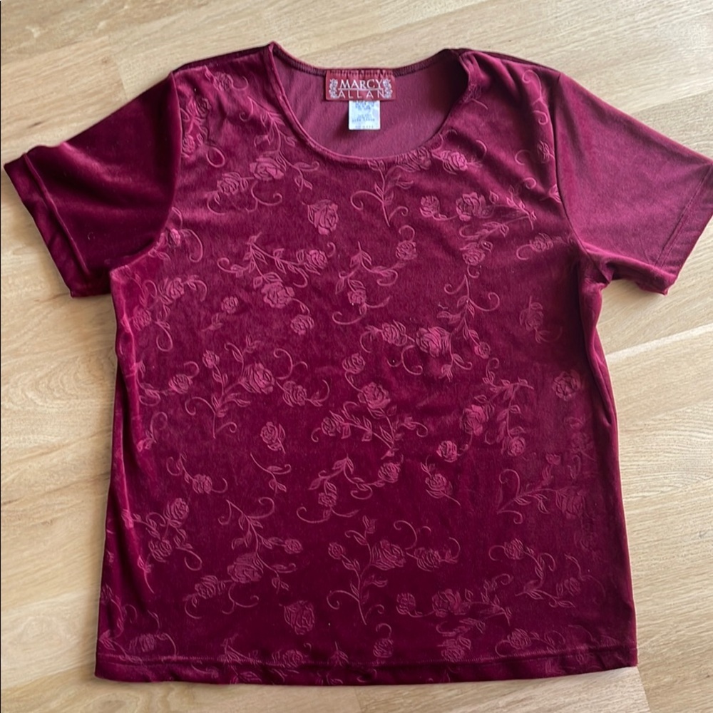 Maroon Floral Embossed T-Shirt